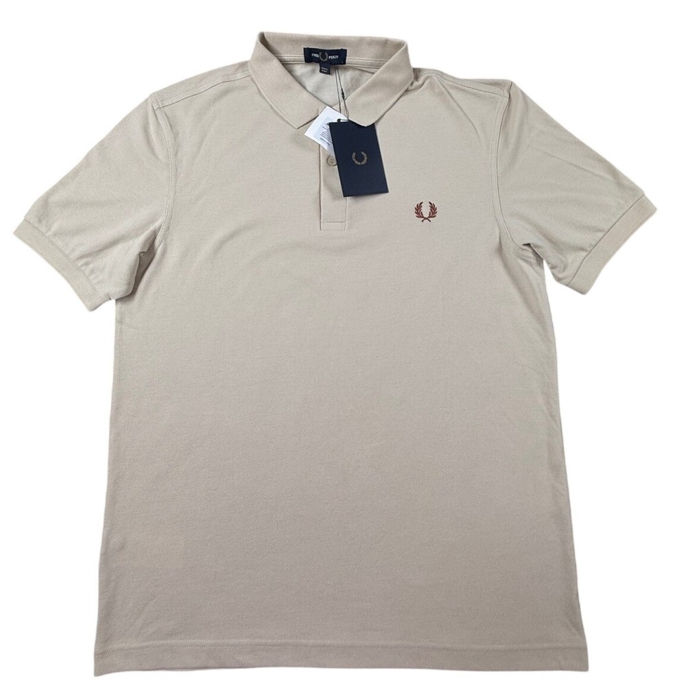 Fred Perry Polo Shirt Mens L Oatmeal Beige New Plain Pique M6000